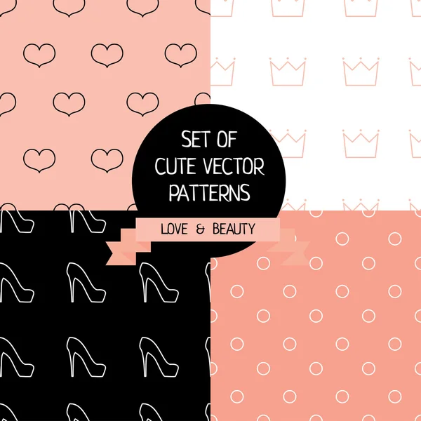 Set of cute female patterns — Stock Vector