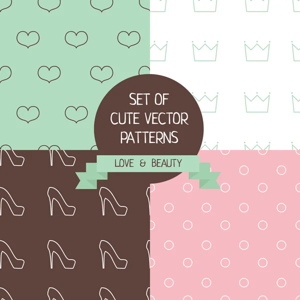 Set of cute female patterns — Stock Vector