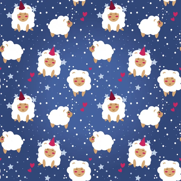 Happy new year sheeps on seamless background — Stock Vector