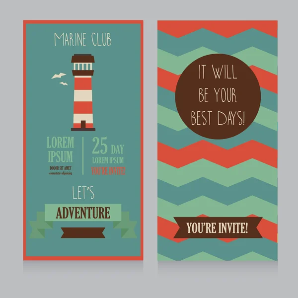 Banner para club marino, vacaciones masculinas, fiesta de playa retro — Vector de stock