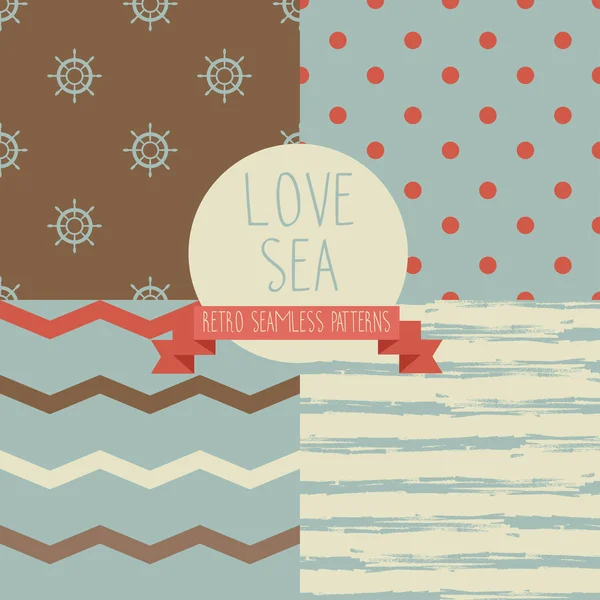 Set of cute marine patterns in retro palette — Stock Vector