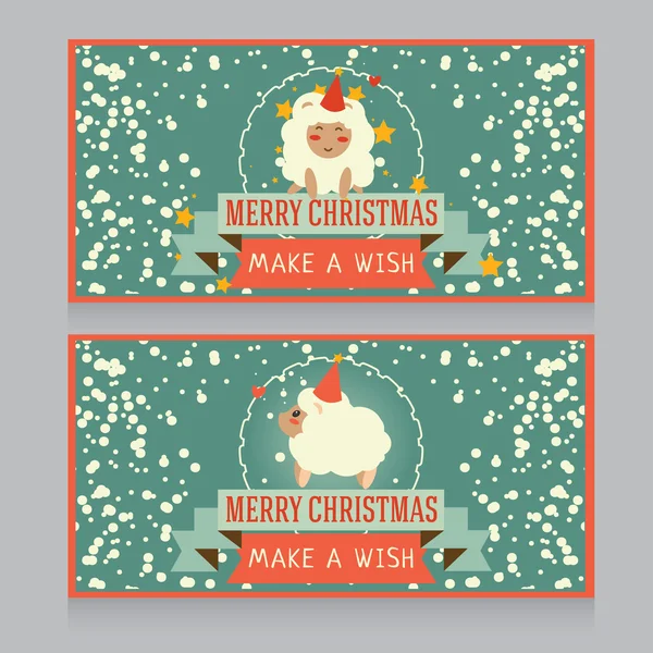 Banner de Navidad con ovejas lindas y nieve — Vector de stock