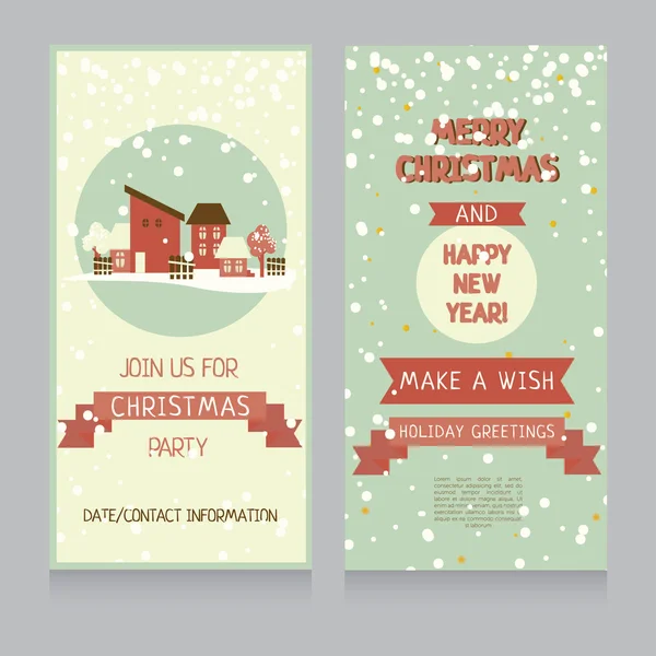 Christmas banners with cute little houses and snow — Stock Vector