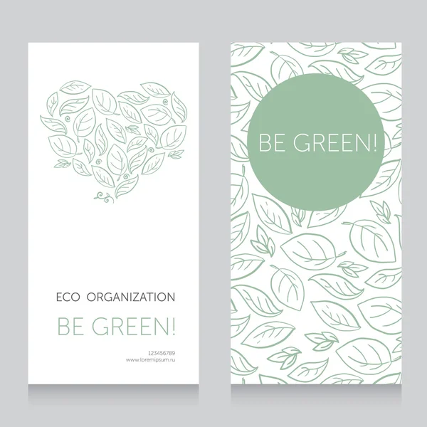 Ecology business card template with heart formed leaves — Stock Vector