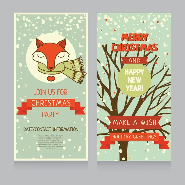 Ravissant renard sur bannière pour la fête de Noël — Image vectorielle