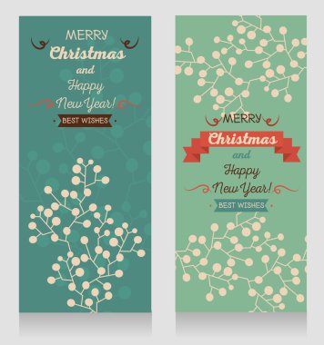 İki sevimli Noel kartları twigs süsleme ile ayarla