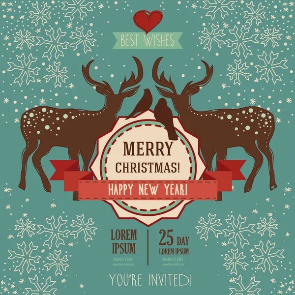 Piękne kartki świąteczne z para jeleni — Wektor stockowy