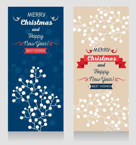 Conjunto de dos lindas tarjetas de Navidad con adorno de ramitas — Vector de stock