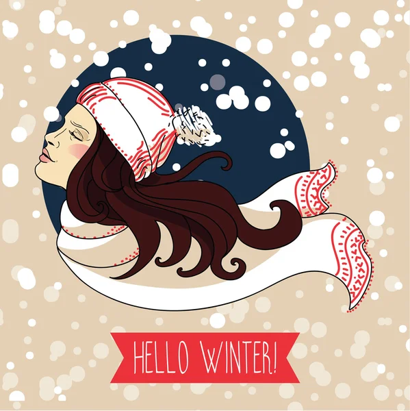 Glada vinter kvinna, banner för snowboard säsongen öppen — Stock vektor