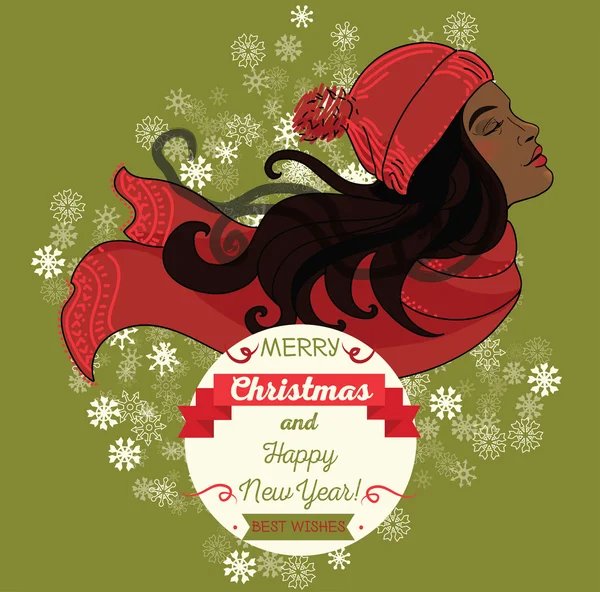 Cute african american młoda dziewczyna na kartki świąteczne — Wektor stockowy
