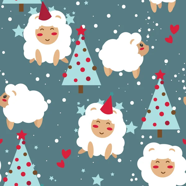 Party sheeps and christmas trees — Stock Vector