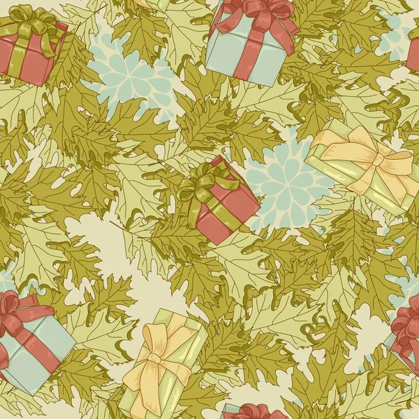 Mignon motif de Noël sans couture, fond coloré de vacances avec des boîtes-cadeaux — Image vectorielle
