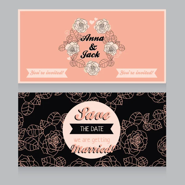 Hermosa invitación de boda floral — Vector de stock