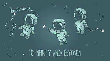Şirin üç yıldız ile çizilmiş astronotlar el