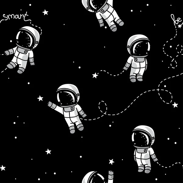 Cute doodle astronauts floating in space — Stock Vector