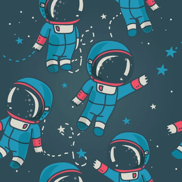 Cute doodle astronauts floating in space — Stock Vector