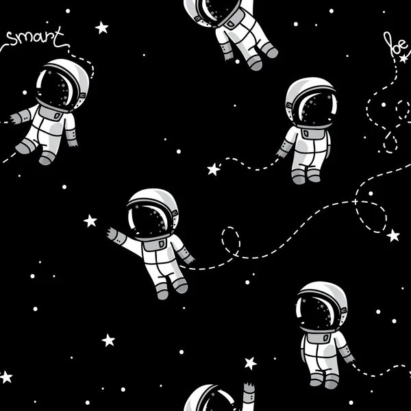 Carino doodle astronauti galleggianti nello spazio — Vettoriale Stock