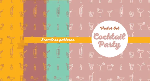 Collection of seamless backgrounds with cocktails — Stock Vector