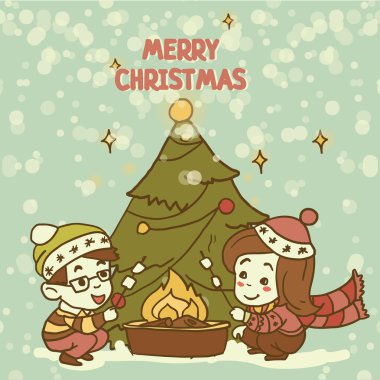 Noel tebrik kartı şirin doodle kids ile