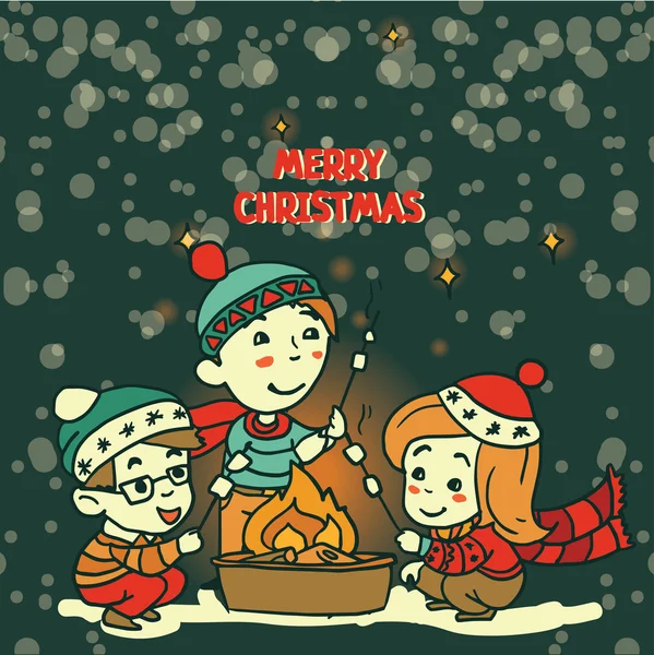 Boże Narodzenie kartkę z życzeniami z dziećmi ładny — Wektor stockowy
