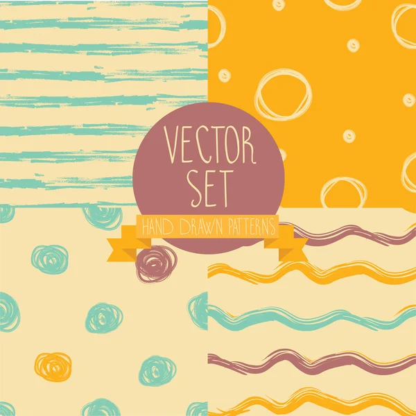 Set of four hand drawn seamless patterns — Stock Vector