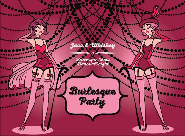 Bannière pour fête rétro burlesque, dessin animé dessiné à la main dames dans des corsets — Image vectorielle