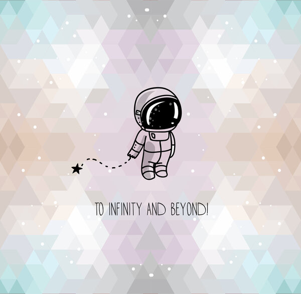 Cute hand drawn astronaut on abstract geometric background