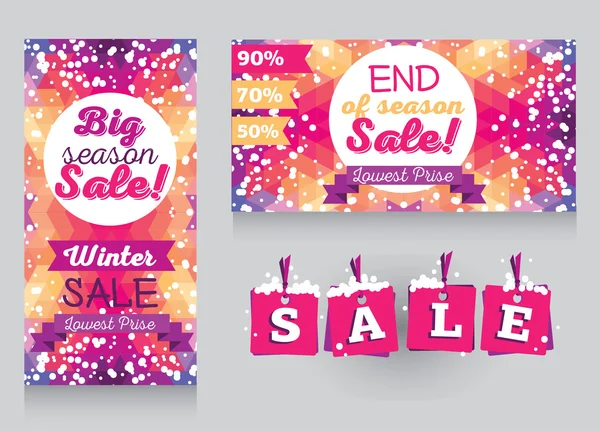 Set of promo cards for season winter sales — Stock Vector