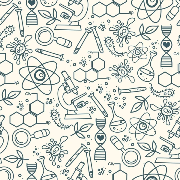 Modèle sans couture pour la science dans le style doodle dessiné à la main — Image vectorielle