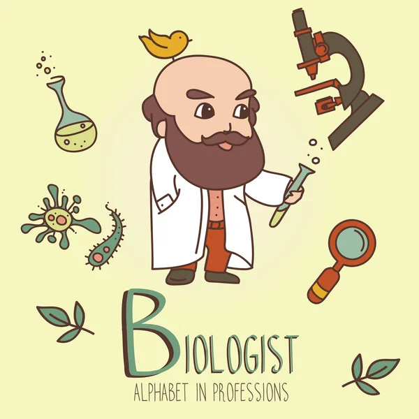 Ensemble d'icônes mignon doodle et vieil homme - biologiste — Image vectorielle