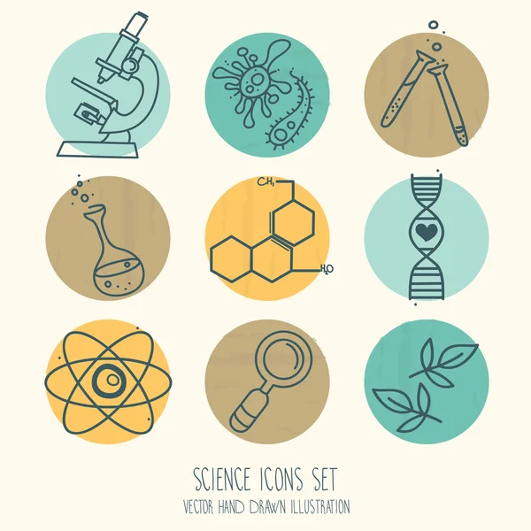 Set di icone della scienza in stile scarabocchio disegnato a mano — Vettoriale Stock