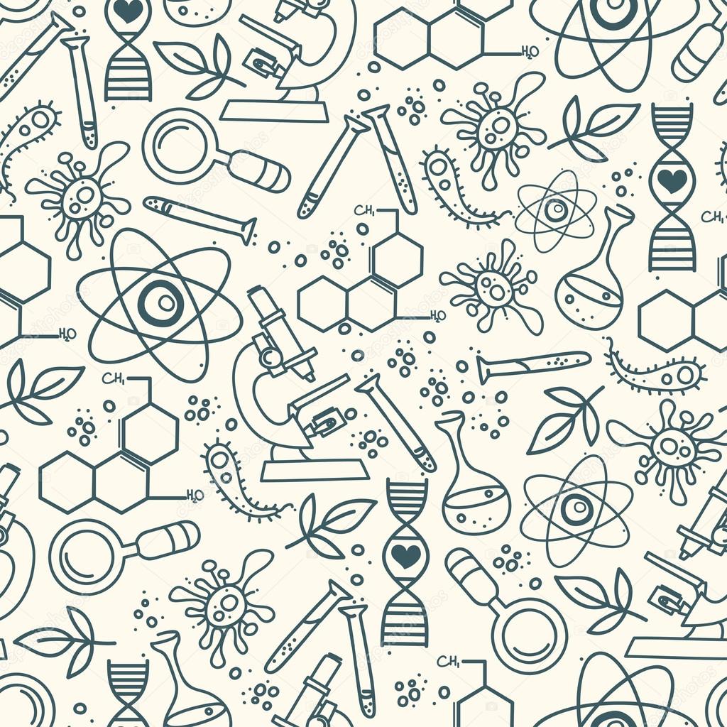 Seamless pattern for science in hand drawn doodle style