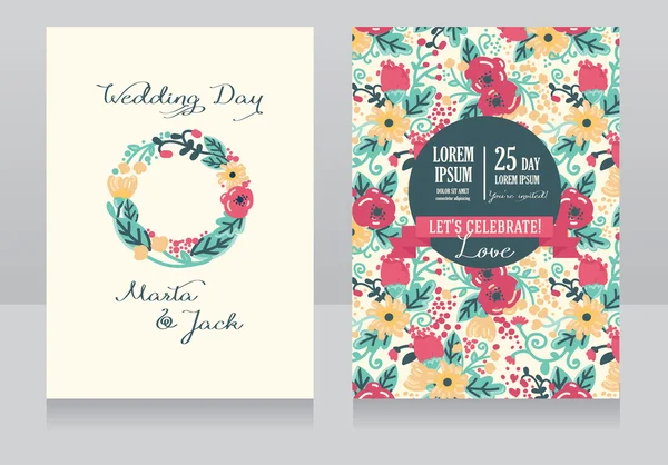 Beautiful floral wedding invitation — Stock Vector
