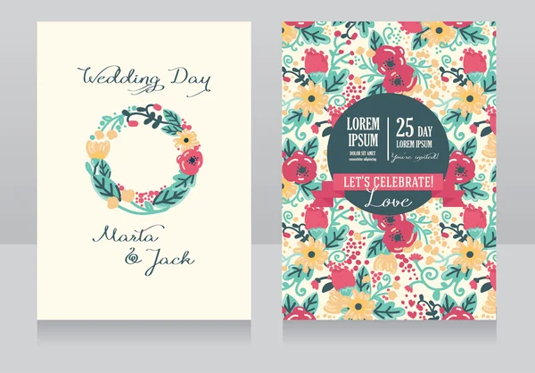 Hermosa invitación de boda floral — Vector de stock