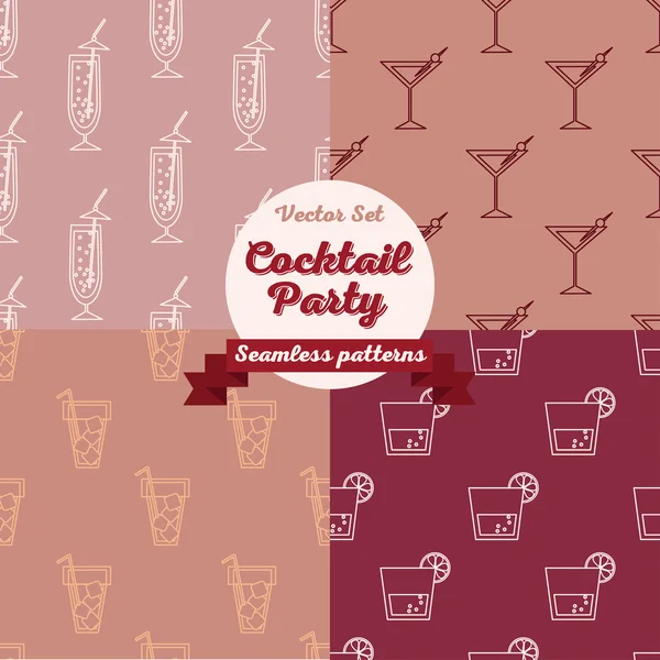 Collection of seamless backgrounds with cocktails — Stock Vector