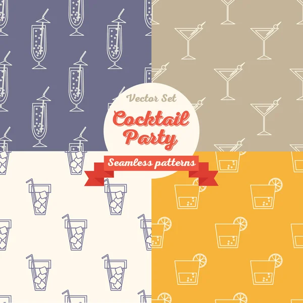 Collection of seamless backgrounds with cocktails — Stock Vector