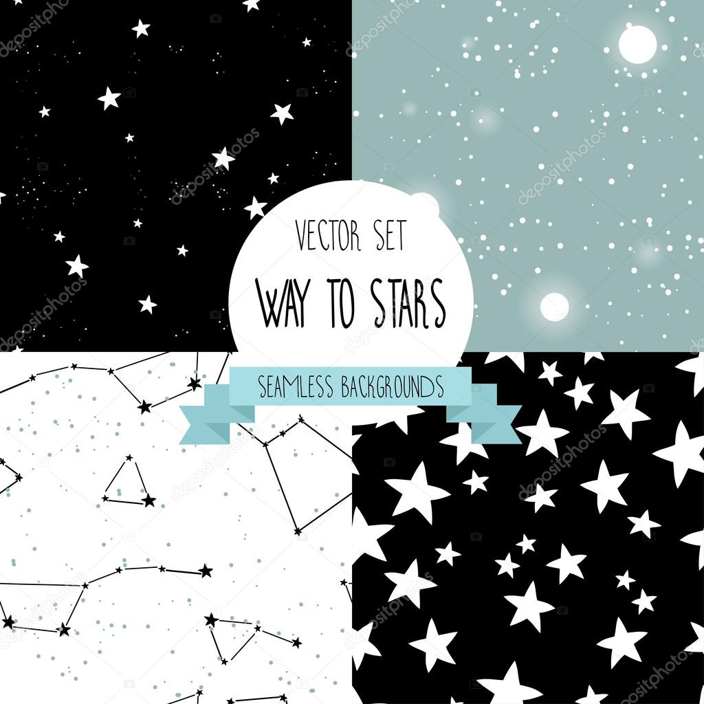 Set of starry seamless backgrounds