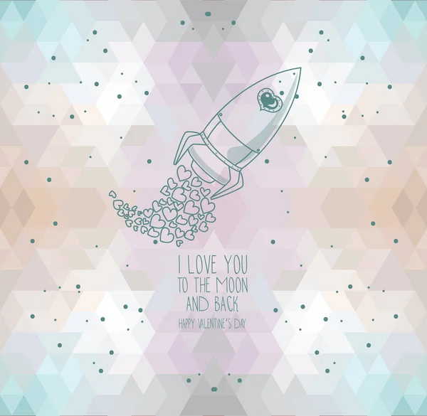 Cute hand drawn rocket with hearts,  lovely card for valentine's day — Stock Vector