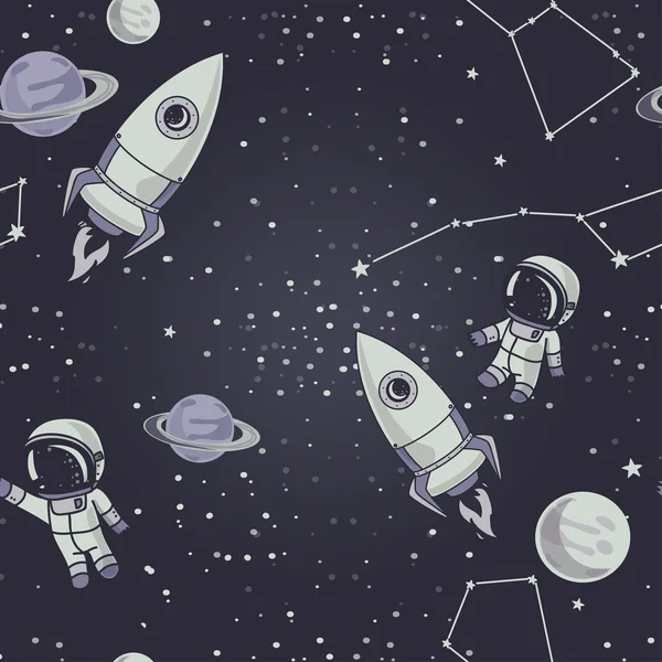 Sorunsuz geçmiş ile şirin doodle Astronotlar, gezegenler, roketler ve yıldız