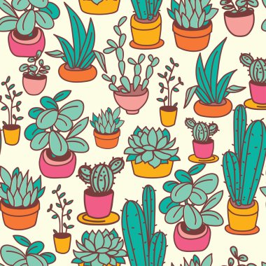 Şirin Saksı bitkileri seamless modeli