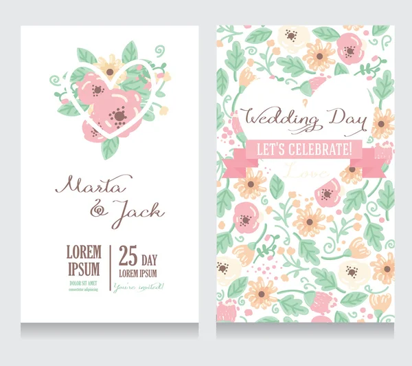 Beautiful floral wedding invitation — Stock Vector