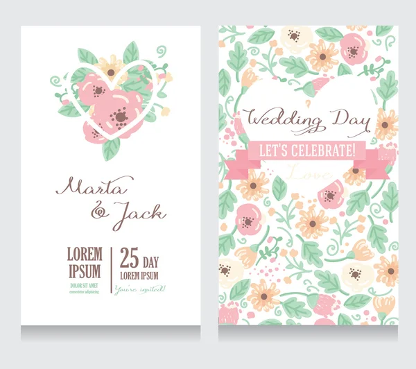 Hermosa invitación de boda floral — Vector de stock