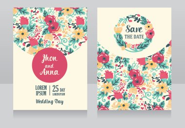 Güzel çiçekli düğün davetiyesi