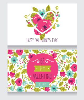 Sevgililer günü, şirin için iki tebrik kartları çekilmiş çiçek tasarım el