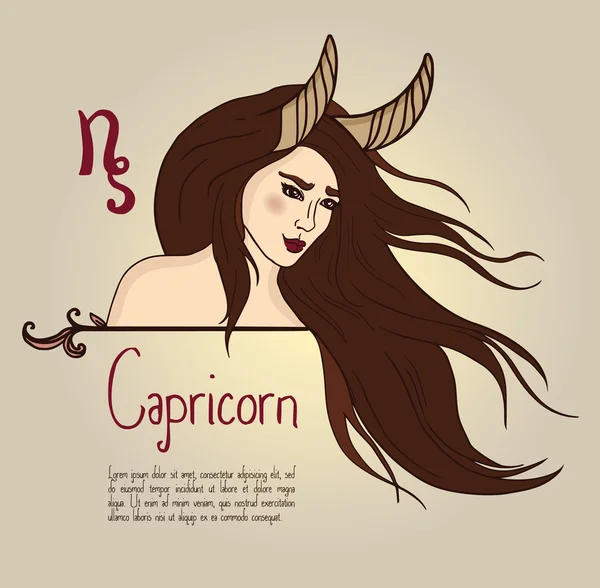 Capricórnio signo astrológico como uma menina bonita — Vetor de Stock