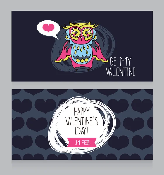 Cartes de voeux pour la Saint-Valentin avec jolie chouette mignonne — Image vectorielle