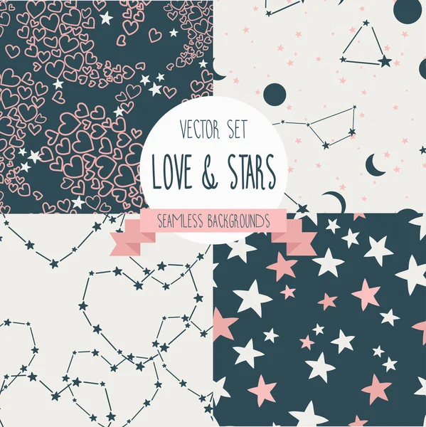 Set of starry and lovely seamless backgrounds — Stock Vector