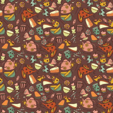 Karikatür tarzı çay şeylerden sorunsuz arka plan