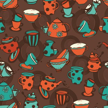 Kahve ve çay şeylerle sorunsuz arka plan