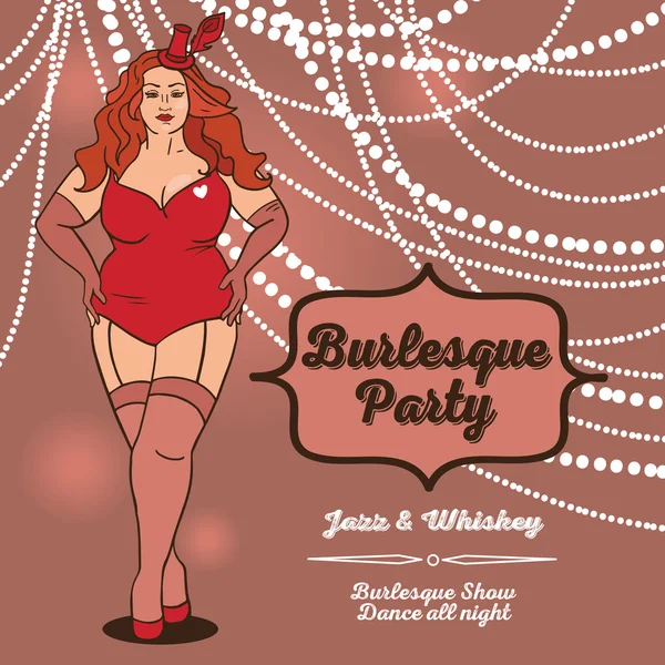 Banner para festa retro burlesca, desenhado à mão além de senhoras de tamanho em espartilho —  Vetores de Stock